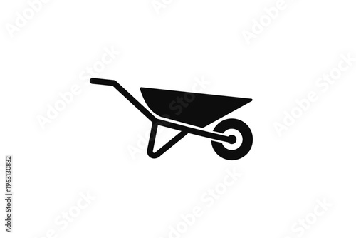 Black silhouette of a wheelbarrow on a white background for construction or gardening concepts