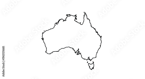 Vector graphic illustration of Australia map outline in black lines on white background design