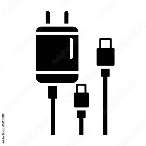 Black USB charger and cables connected.