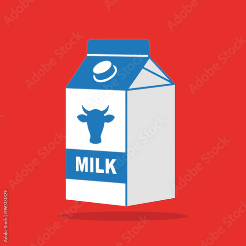 Carton of milk with cow logo.