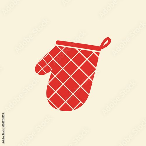 Red Oven Mitt with White Grid.