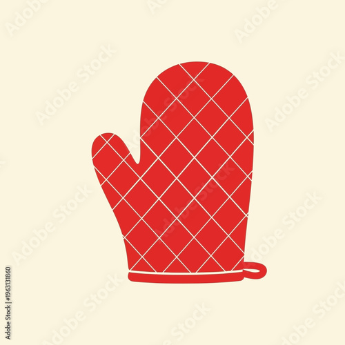 Red Oven Mitt with White Lines.