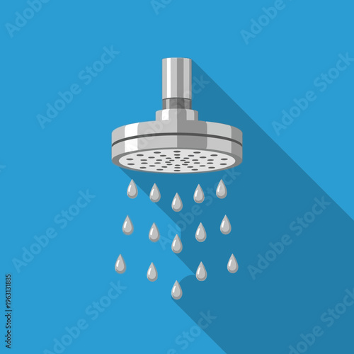 Shower head with water droplets falling.