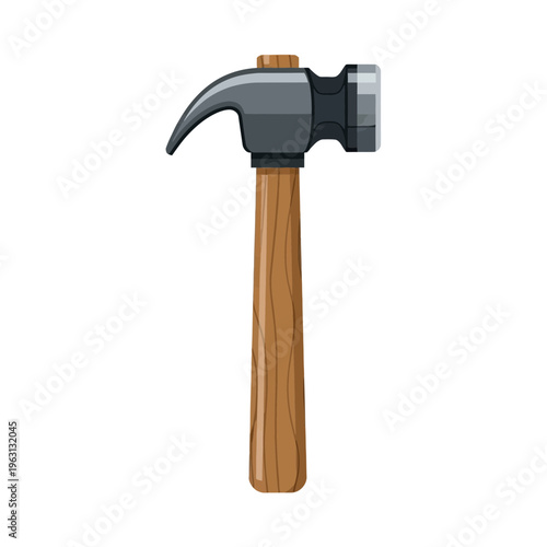 Hammer with wooden handle and metal.