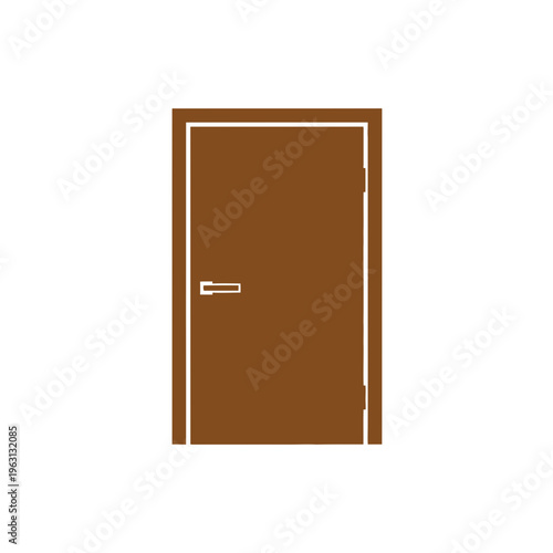 Brown wooden door with handle.