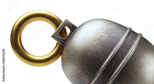 Golden Ring Attached to a Rusty Metal Orb
