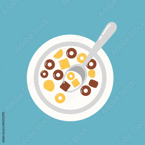 Cereal in a bowl with spoon.