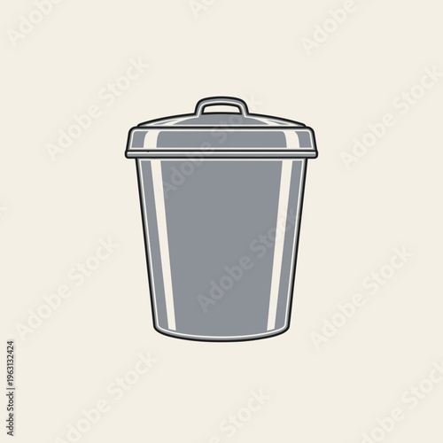 Gray Trash Can With Lid.