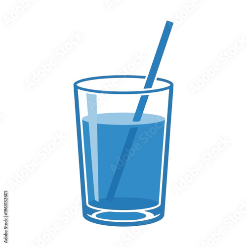 Glass with blue liquid and straw.