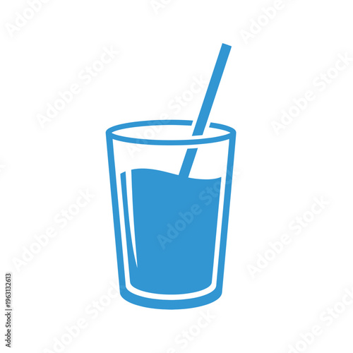 Glass with blue drink and straw.
