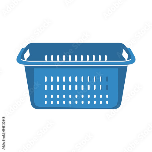 Blue plastic laundry basket container.