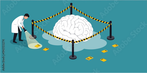 Scientist examining brain with flashlight