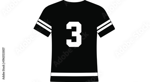 Vector graphic illustration of a black sports jersey with white stripes and number 3