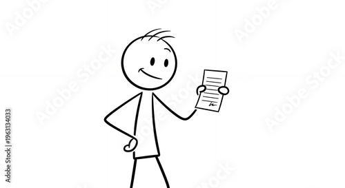 Smiling Stickman Holding List on White Background Animation