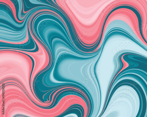 Vibrant red and teal liquid marble swirl pattern fluid