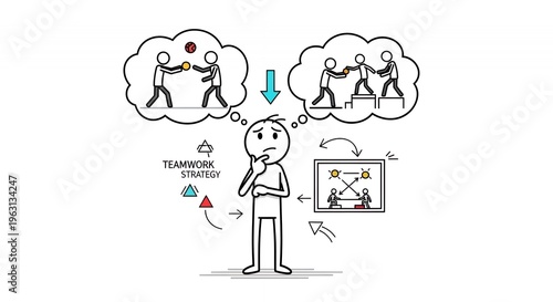 Stick Figure Considering Boxing Strategy on White Background