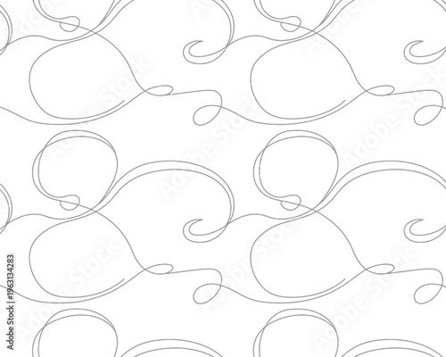 Continuous thin monoline white swirl pattern on transparent background