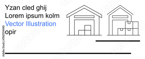 Supply chain, storage solutions, logistics, warehouse management, inventory organization, shipping. Two warehouse outlines with stacked boxes. Supply chain and storage solutions concept