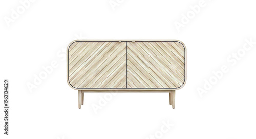 Modern wooden sideboard with chevron pattern doors