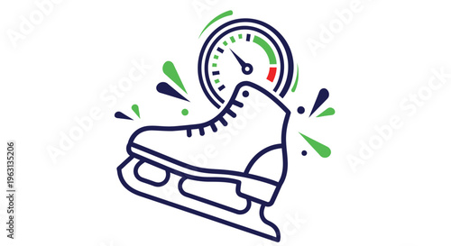 Vector graphic illustration of an ice skate with a speedometer in a dynamic design