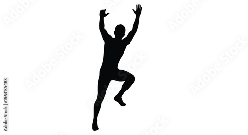 Silhouette of a person jumping up in the air with arms raised high in a dynamic pose