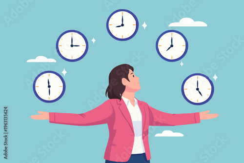 Woman Balancing Time Clocks