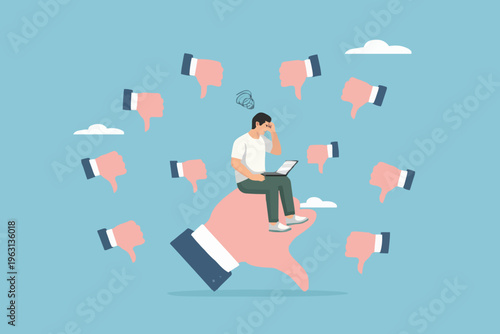 Sad Man With Laptop Device