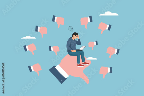 Sad Man With Laptop Device