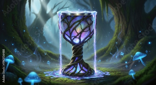 Magical glowing stained glass goblet fantasy.