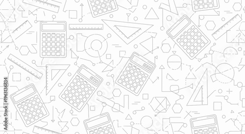 Seamless Pattern with Calculators and Geometric Math Tools