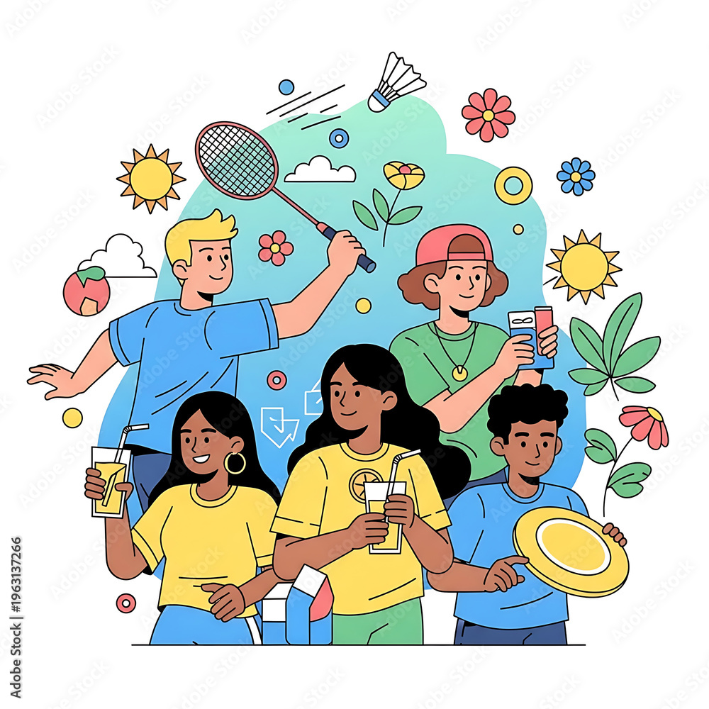 Fototapeta premium Diverse group of people enjoying outdoor activities and hobbies