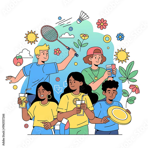 Diverse group of people enjoying outdoor activities and hobbies