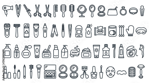 Beauty and skin care outline icons set vector illustrations.