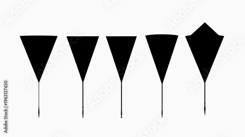 Black abstract shapes with varying tops and stems arranged in a horizontal row on white