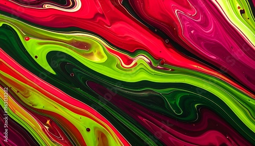 Vibrant Abstract Fluid Art Swirls of Pink, Green, and Yellow.