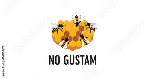 Five bees swarm around a golden honeycomb structure