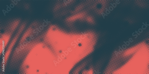 Abstract Duotone Coral and Dark Blue Halftone Dot Pattern Background with Distorted Flowing Waves Texture Vector Art for Modern Graphic Design Layouts and Posters
