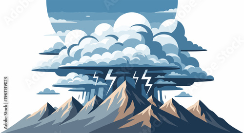 Dramatic pixel art mountain range with a dark, stormy sky and lightning