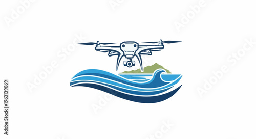 Drone flying over ocean waves with an island in background