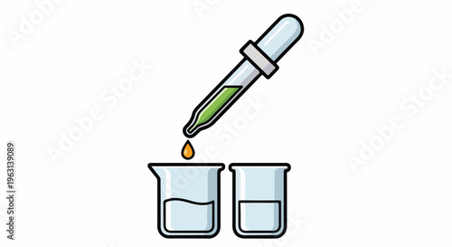 Dropper adding liquid to two beakers in a scientific experiment