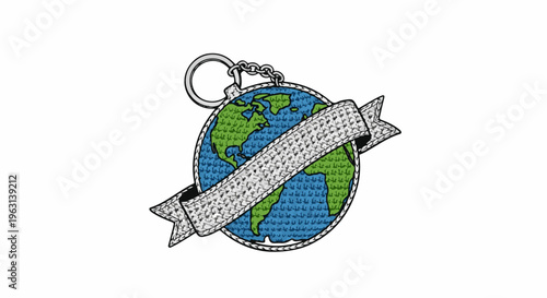 Earth globe keychain with ribbon
