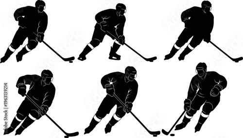 Silhouettes of Hockey Players in Action for Sports Illustration, Winter Games, and Athletic Design Projects
