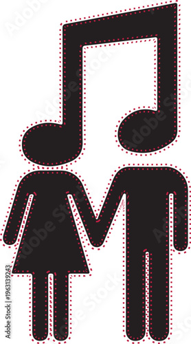 Abstract Musical Note and Human Figure Icons - Music and People