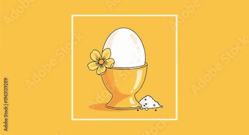Egg in a holder with flower and salt