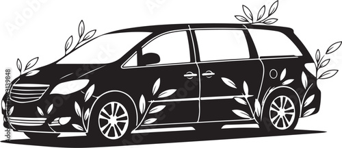 Black minivan with leaf vehicle white background