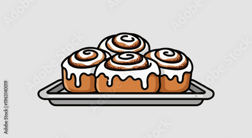 Delicious frosted cinnamon rolls arranged on a tray