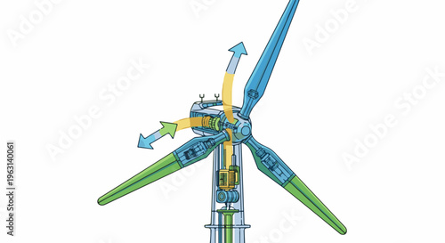 Cutaway illustration of a wind turbine showing internal mechanical components and airflow