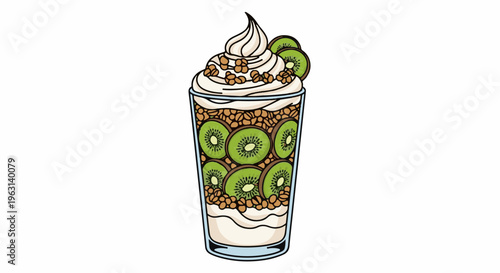 Delicious kiwi parfait with creamy topping and crunchy granola