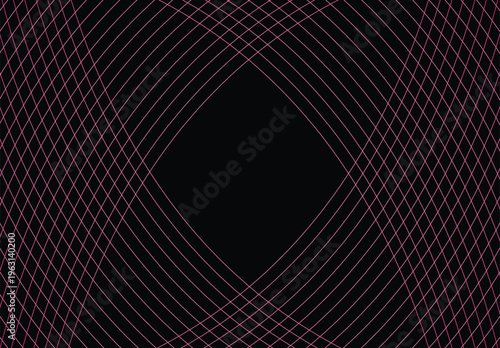 A mesmerizing geometric pattern of intersecting pink lines on a black background creating a sense of depth and visual interest