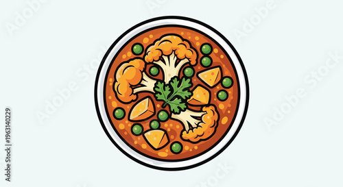 Delicious vegetable curry with cauliflower, peas, and potatoes served in a bowl